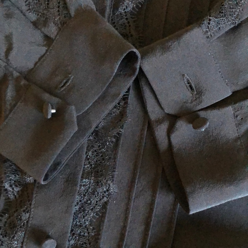 Sezane Silk Lace Black Long Sleeve Blouse Size 40 - Picture 8 of 13